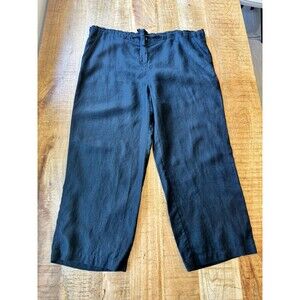 Jones New York Sport Women’s Solid Black Linen Crop Pants Pockets Drawstring 12